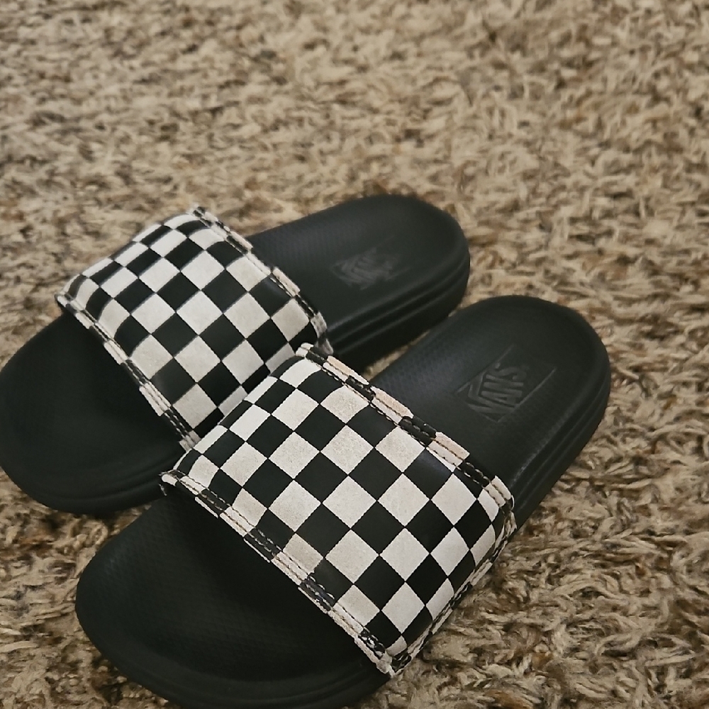 Black and White Checkered Slide Sandals